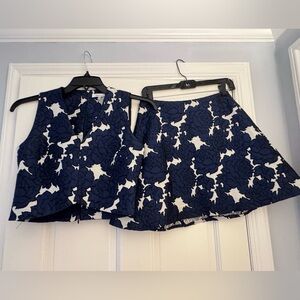 Navy & White Top and Skirt Set